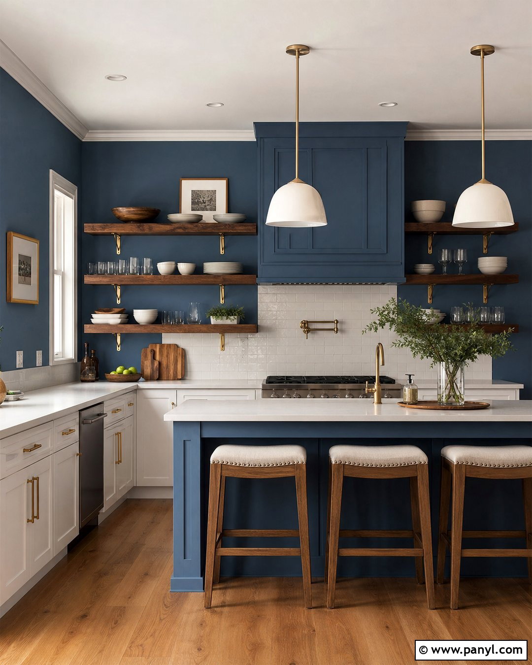 Blue Kitchen Walls With Open Wood Shelves - 30 blue kitchen walls white cabinets