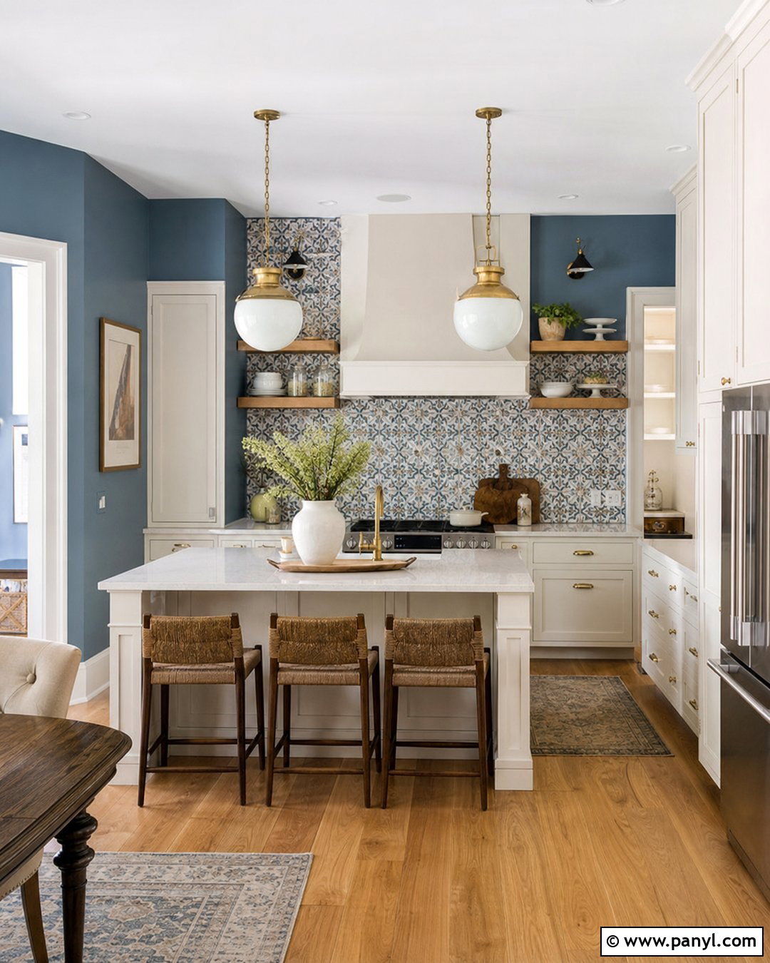 Blue Kitchen Walls With Patterned Backsplash - 45 blue kitchen walls