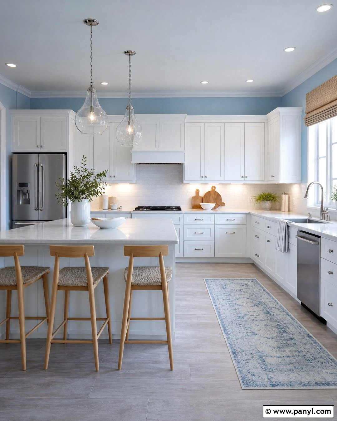Blue Kitchen Walls With Polished Chrome Hardware - 30 blue kitchen walls white cabinets