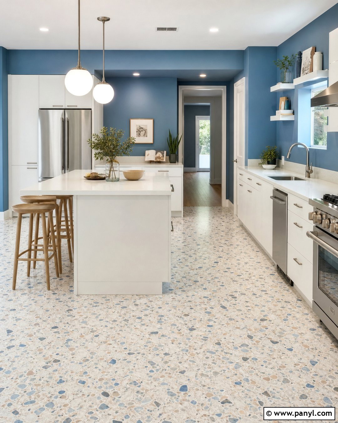 Blue Kitchen Walls With Terrazzo Flooring - 30 blue kitchen walls white cabinets