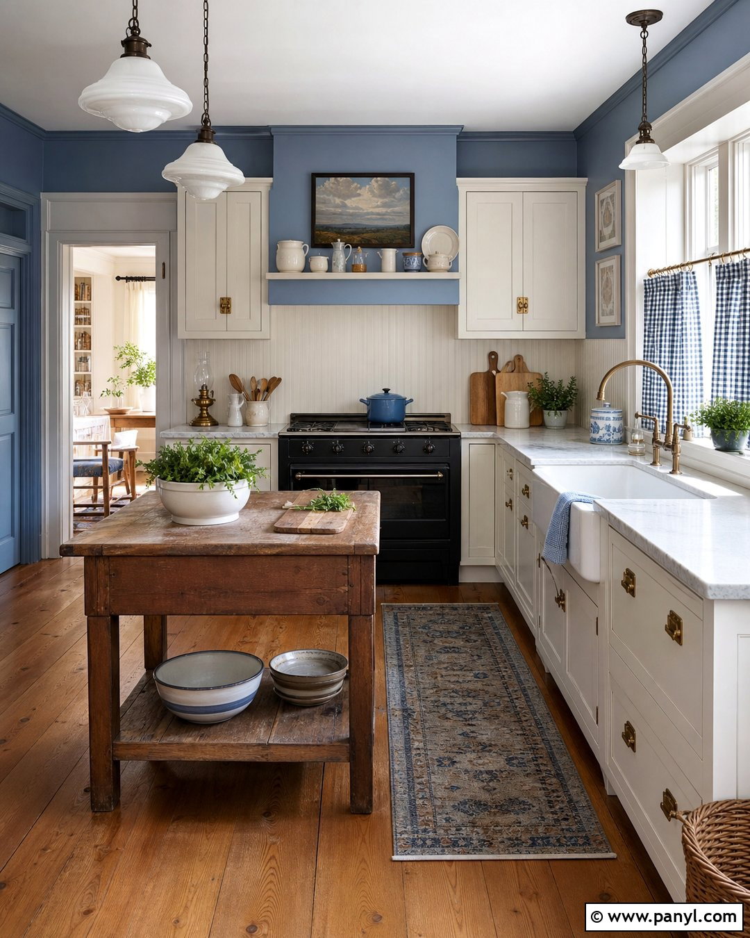 Blue Kitchen Walls With Vintage Details - 30 blue kitchen walls white cabinets