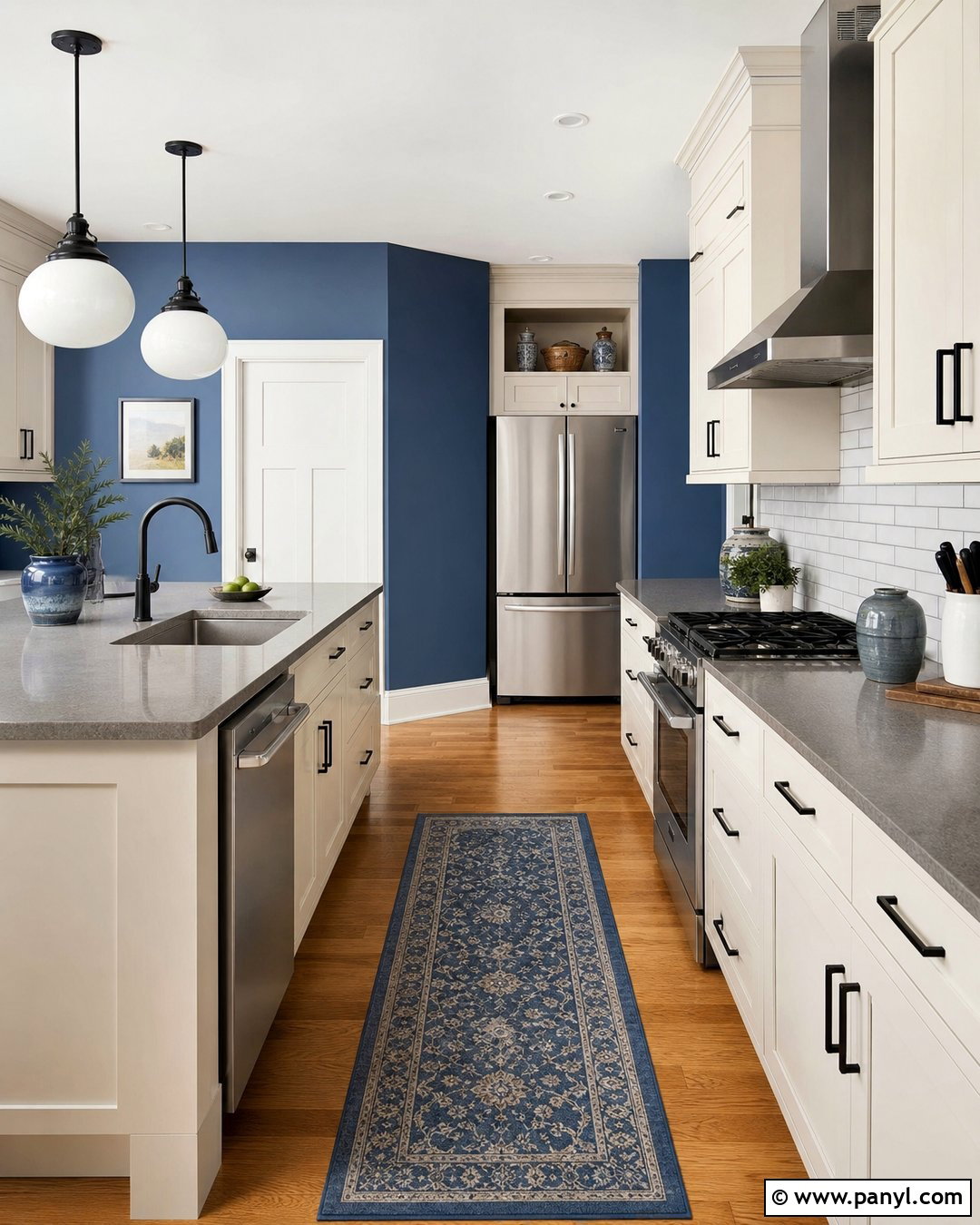 Blue Kitchen Walls With White Subway Tile - 45 blue kitchen walls