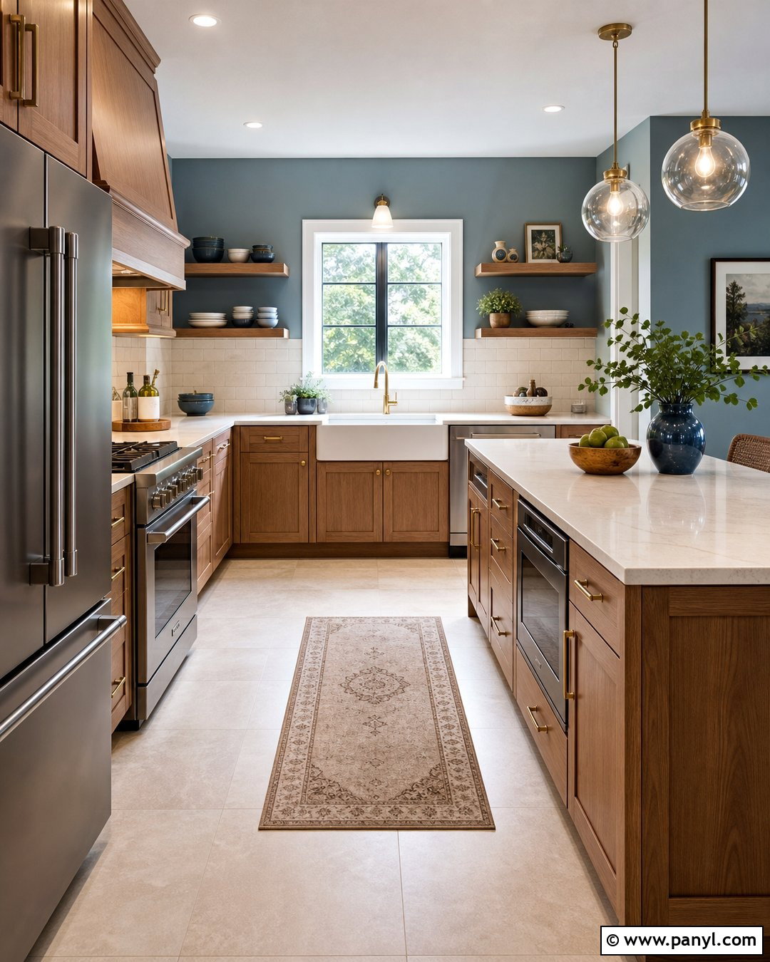 Blue Kitchen Walls With Wood Cabinets - 35 Blue Painted Walls