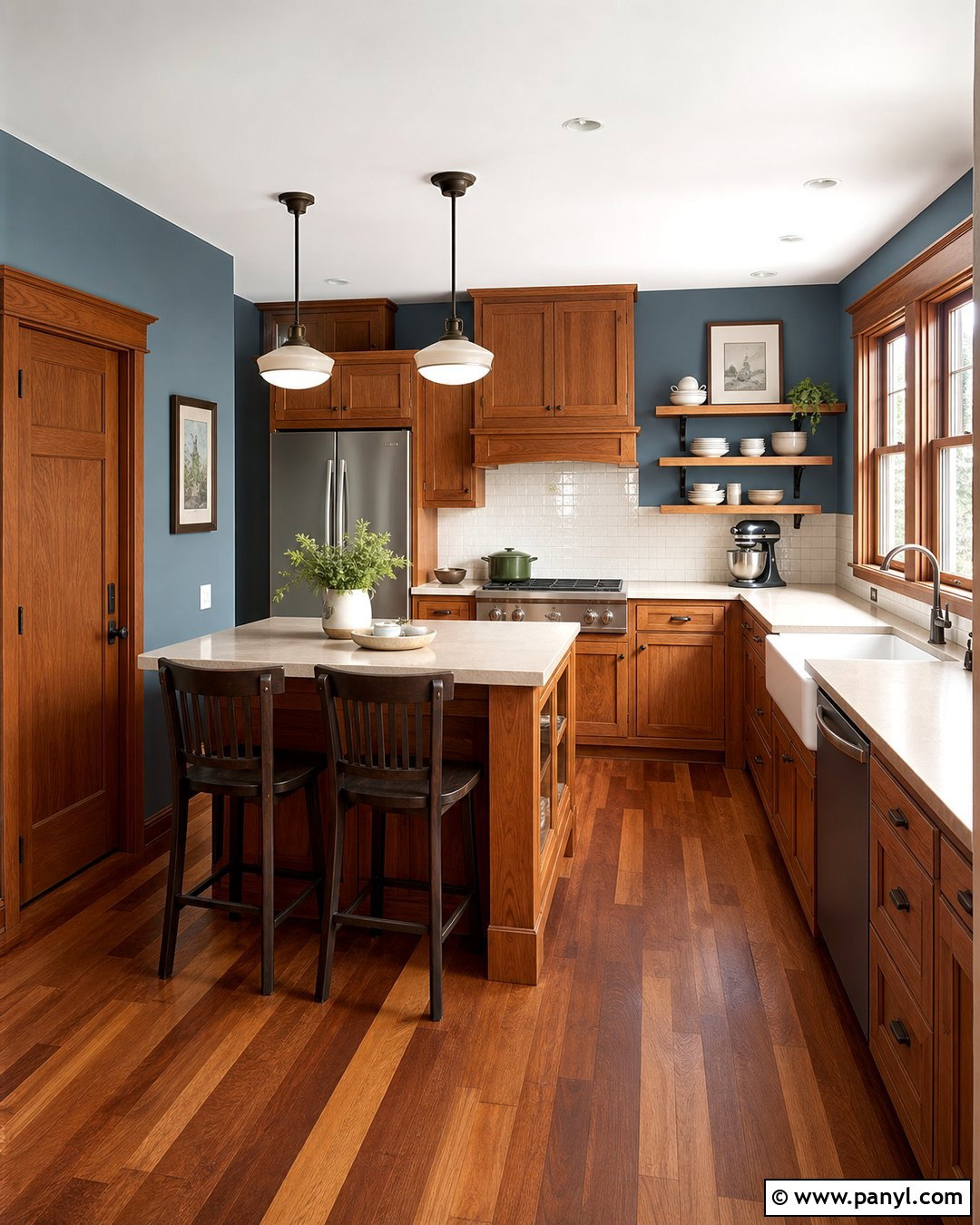 Blue Kitchen Walls With Wood Trim - 45 blue kitchen walls