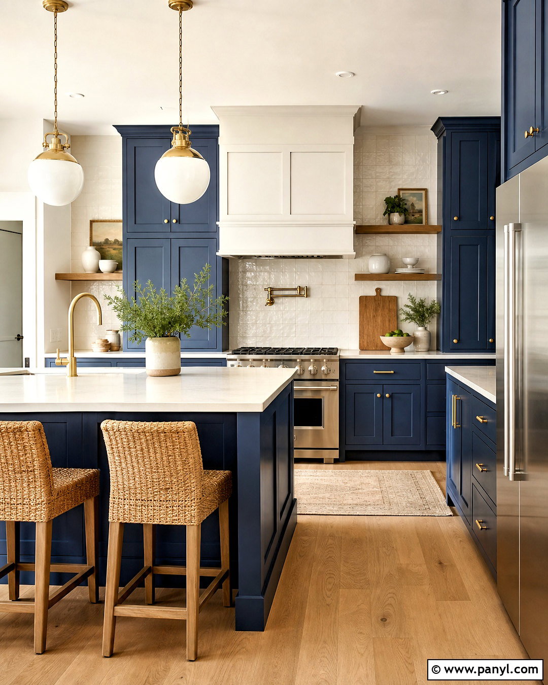Blue Kitchen With Brass Accents - 20 blue kitchen inspiration ideas