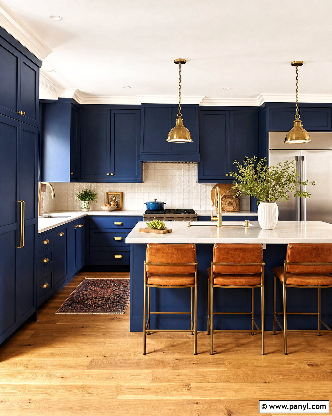 Blue Kitchen With Brass Hardware - 20 blue kitchen interior ideas