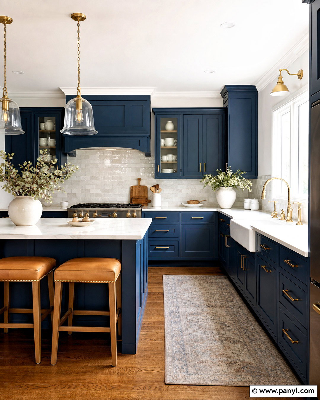 Blue Kitchen With Brass Hardware - 20 blue kitchen designs