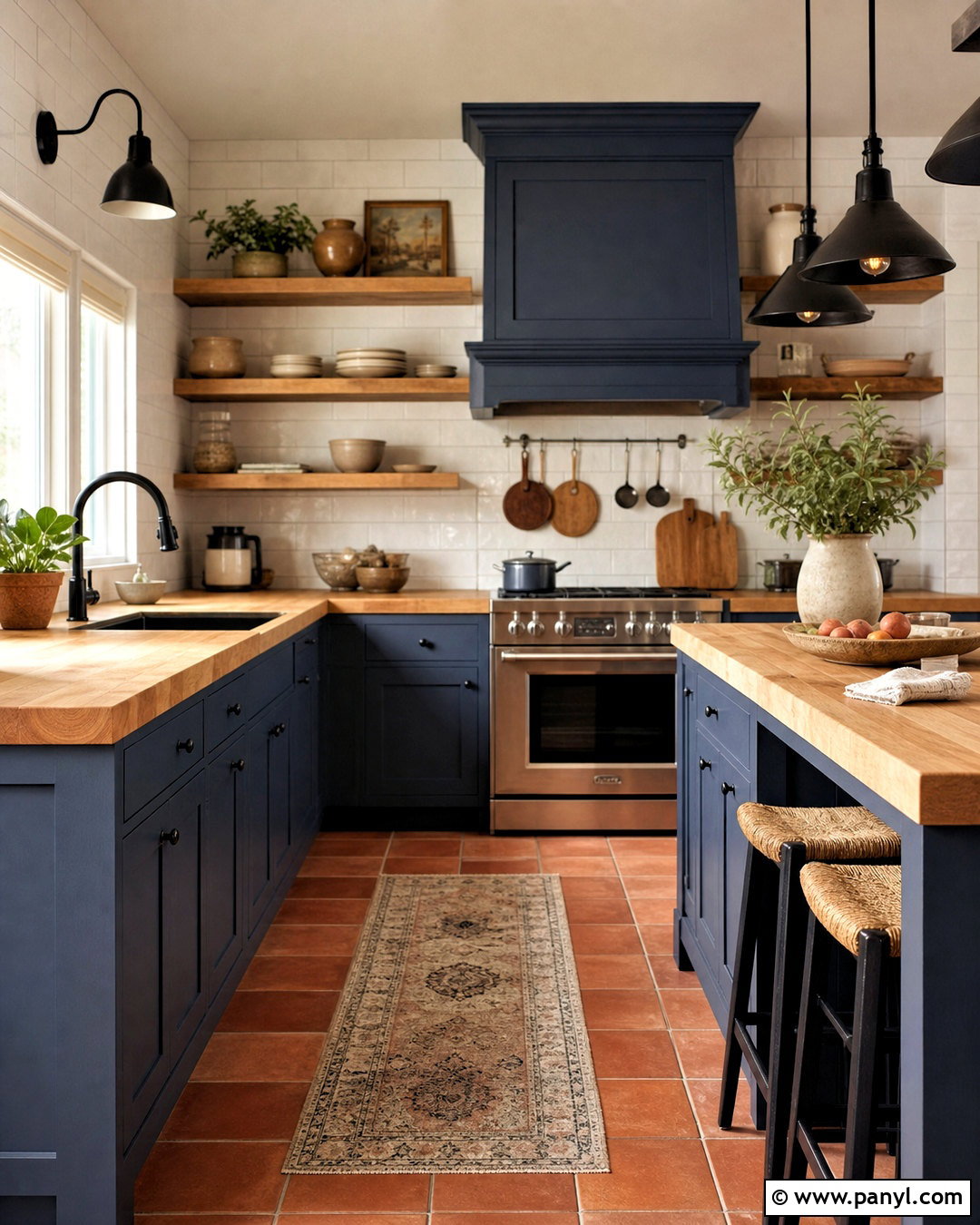 Blue Kitchen With Butcher Block - 20 blue kitchen designs
