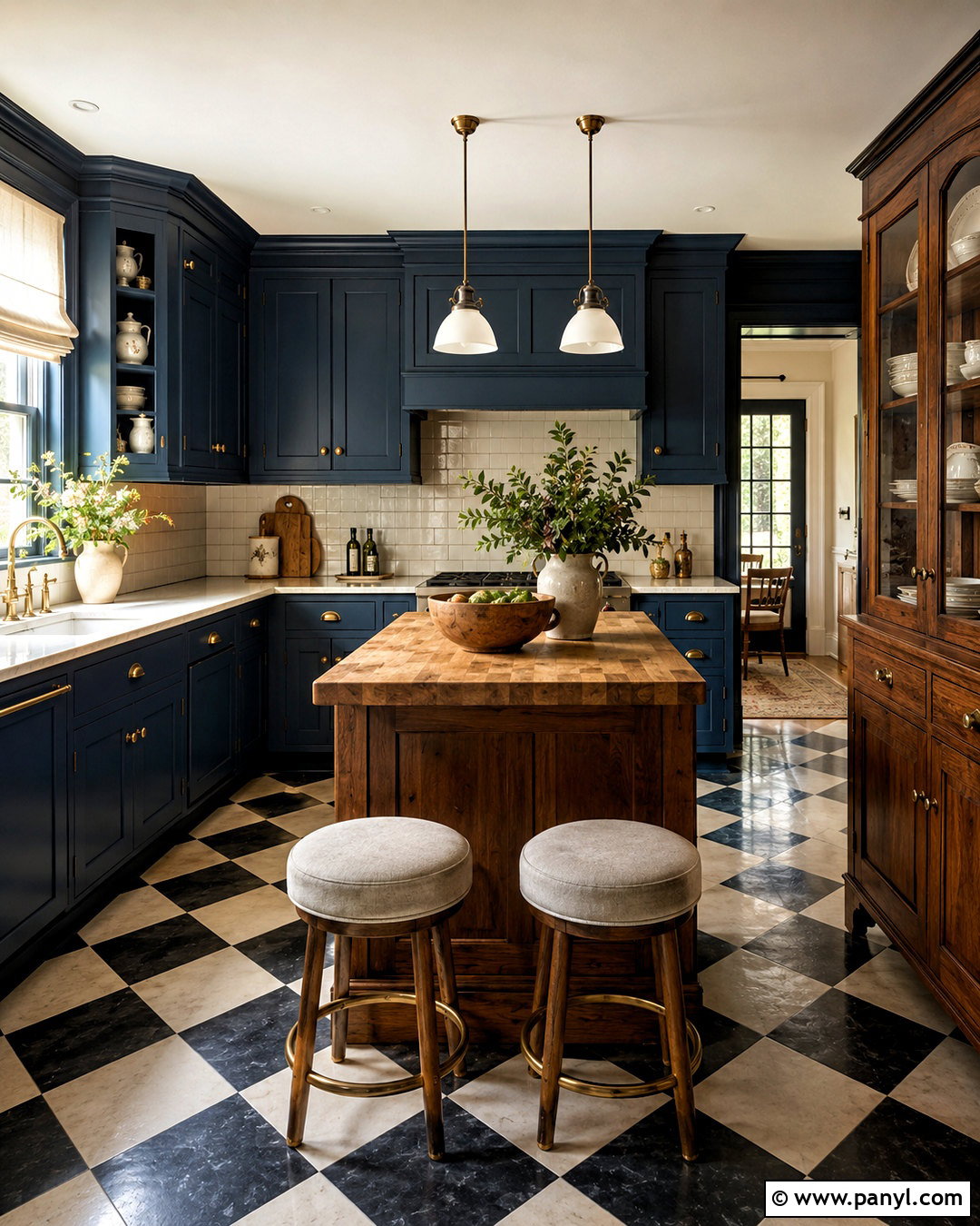 Blue Kitchen With Checkerboard Floor - 20 moody blue kitchen ideas