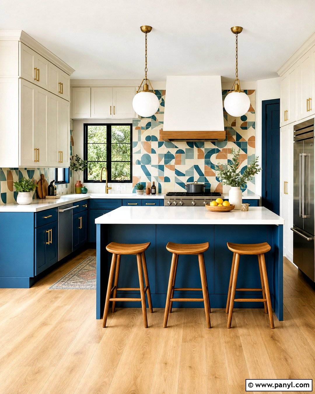 Blue Kitchen With Colorful Tile - 20 blue kitchen interior ideas
