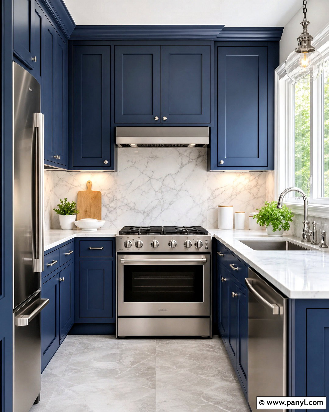 Blue Kitchen With Marble Backsplash - 20 small blue kitchen ideas