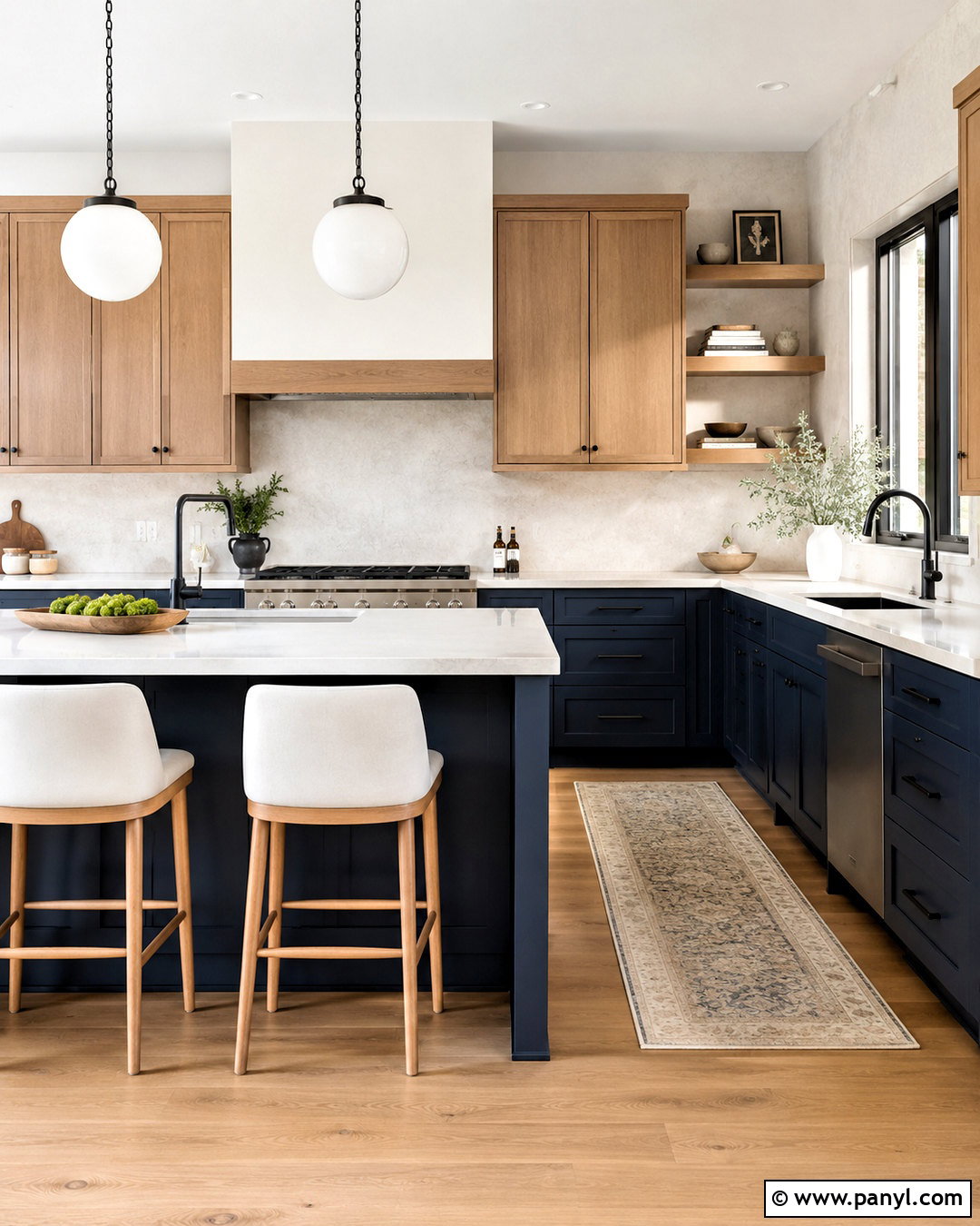 Blue Kitchen With Natural Wood Cabinets - 20 blue kitchen ideas