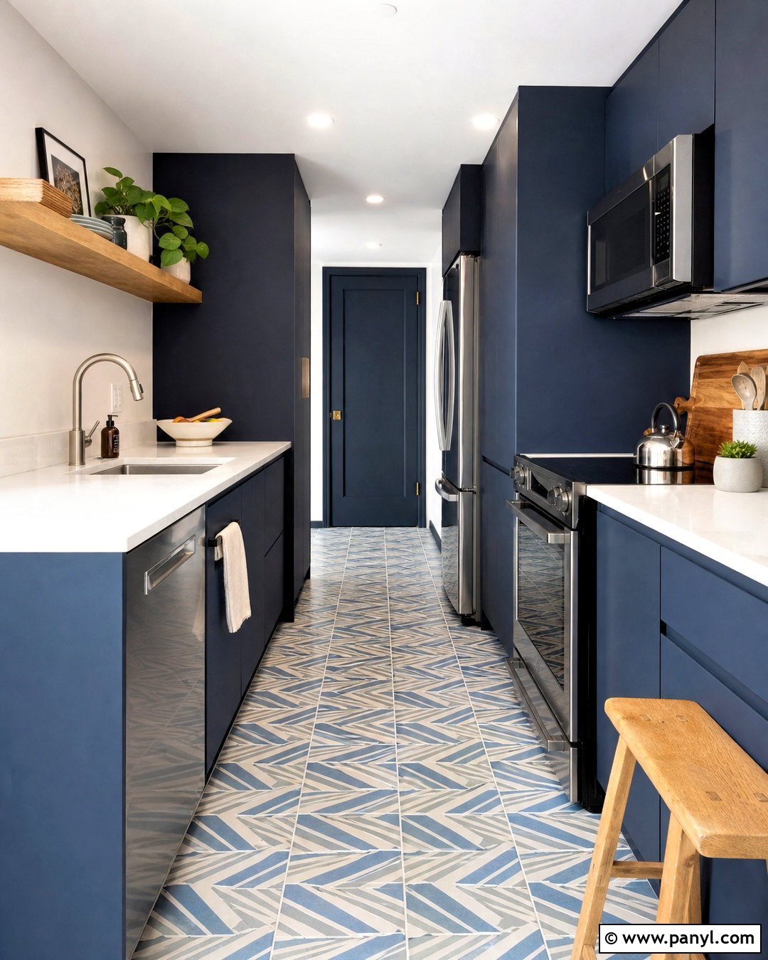 Blue Kitchen With Patterned Floor - 20 small blue kitchen ideas