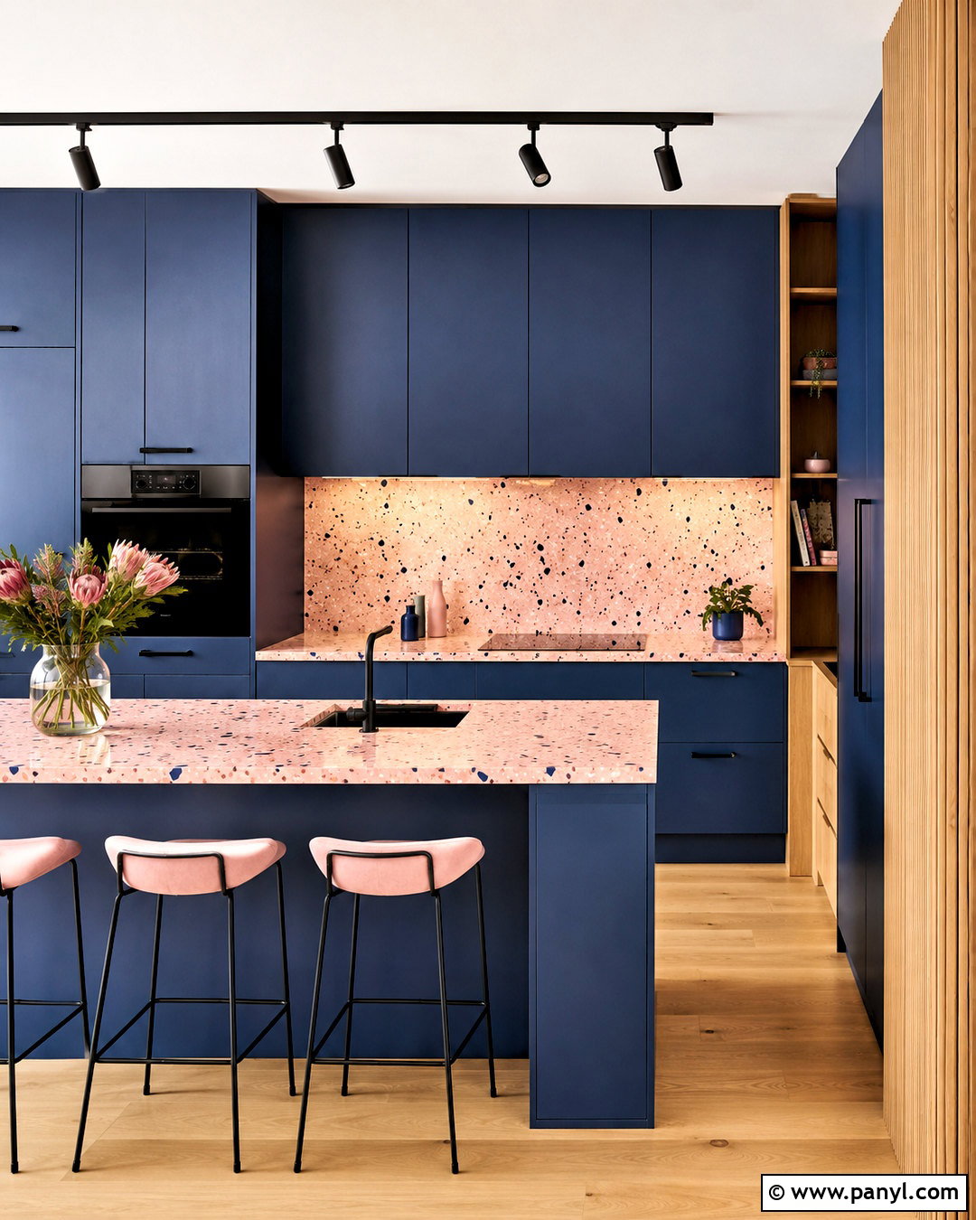 Blue Kitchen With Pink Terrazzo - 20 blue and pink kitchen ideas