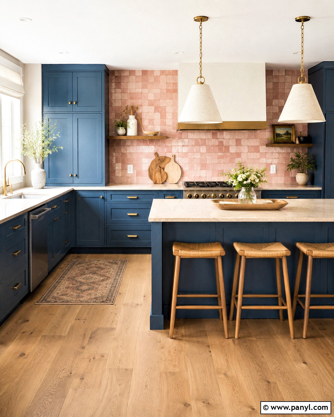 Blue Kitchen With Pink Zellige Tile - 20 blue and pink kitchen ideas