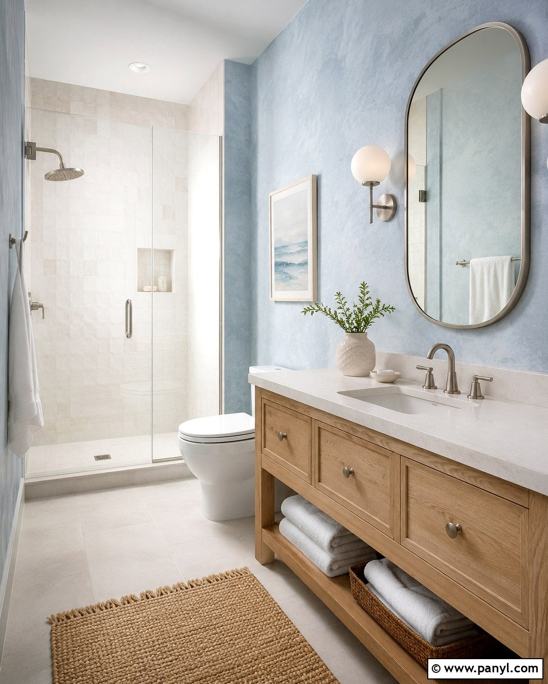 Blue Limewash Bathroom - 20 Limewash Painted Walls