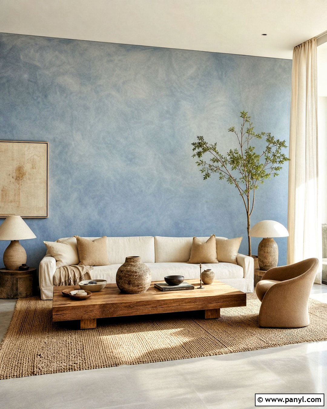 Blue Limewash Feature Wall - 20 blue feature wall living room ideas
