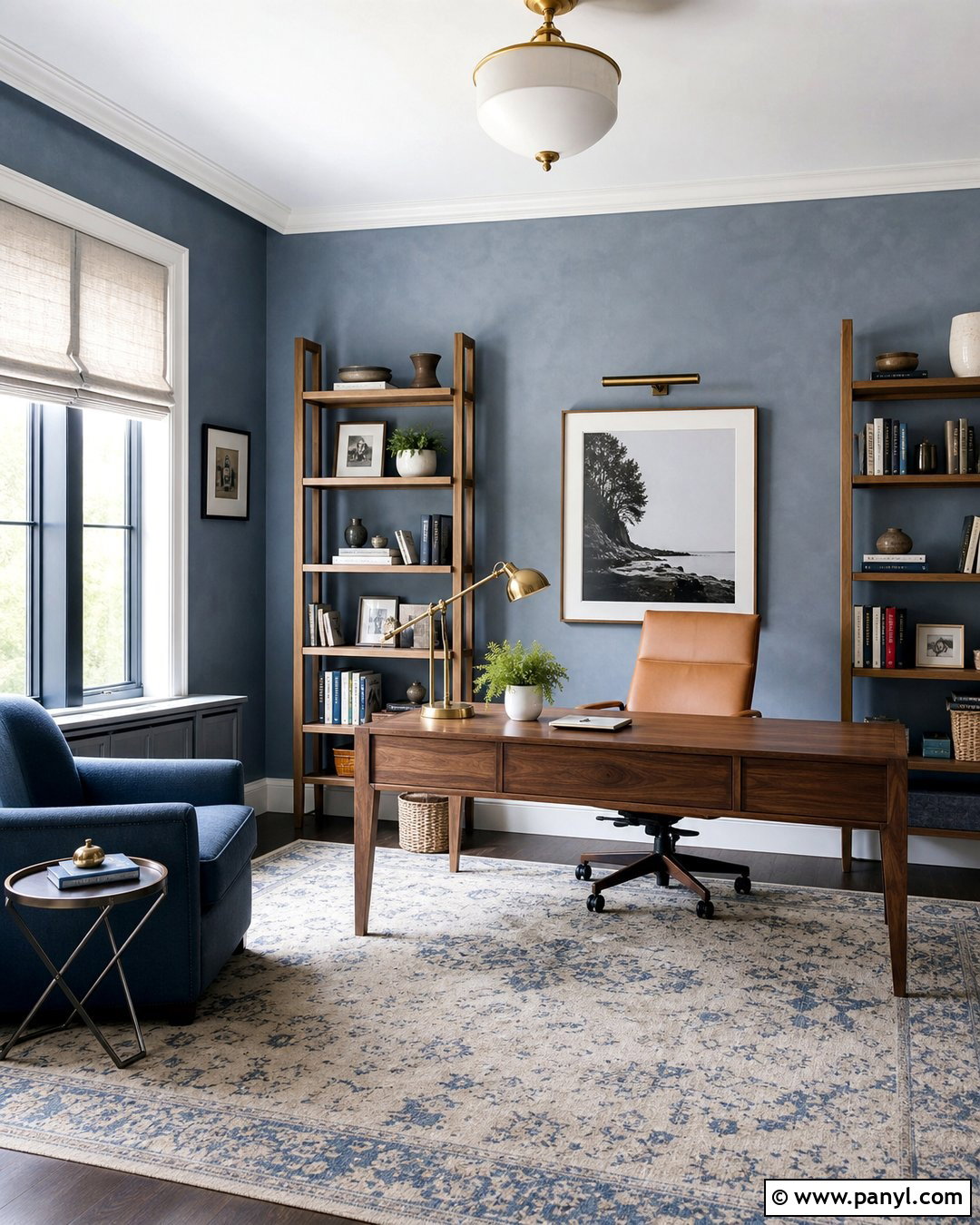 Blue Limewash Home Office - 50 Limewash Walls
