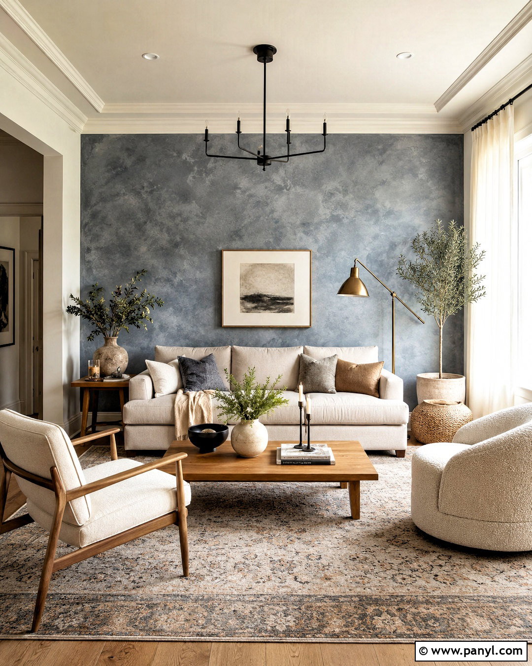 Blue Limewash Living Room Accent Wall - 40 Blue Accent Wall Ideas