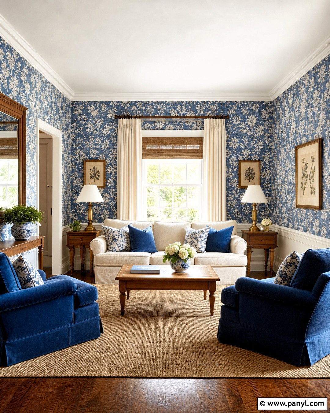 Blue Living Room Walls With Patterned Wallpaper - 20 blue living room walls