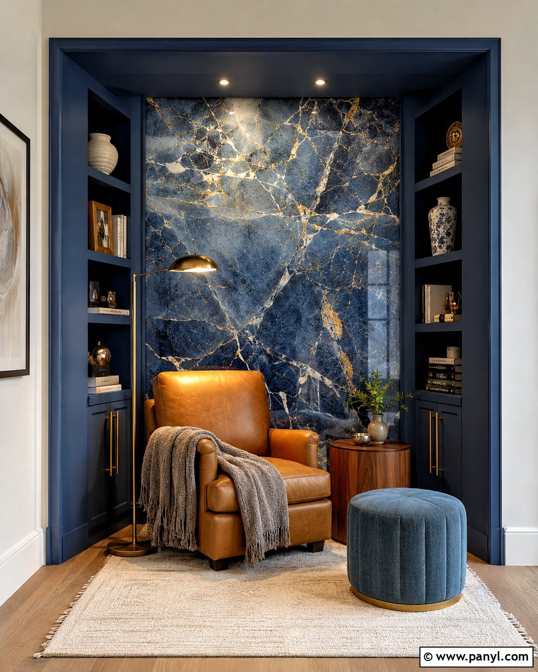 Blue Marble Reading Nook Wall - 20 marble wall decor ideas
