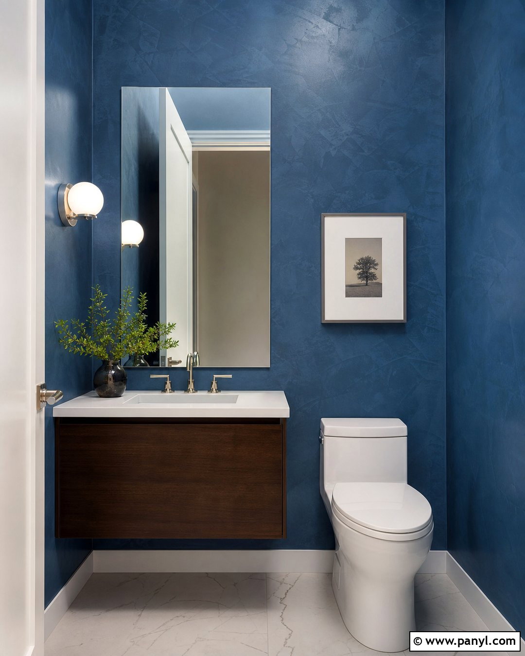 Blue Metallic Plaster Powder Room - 25 Textured Blue Wall Ideas
