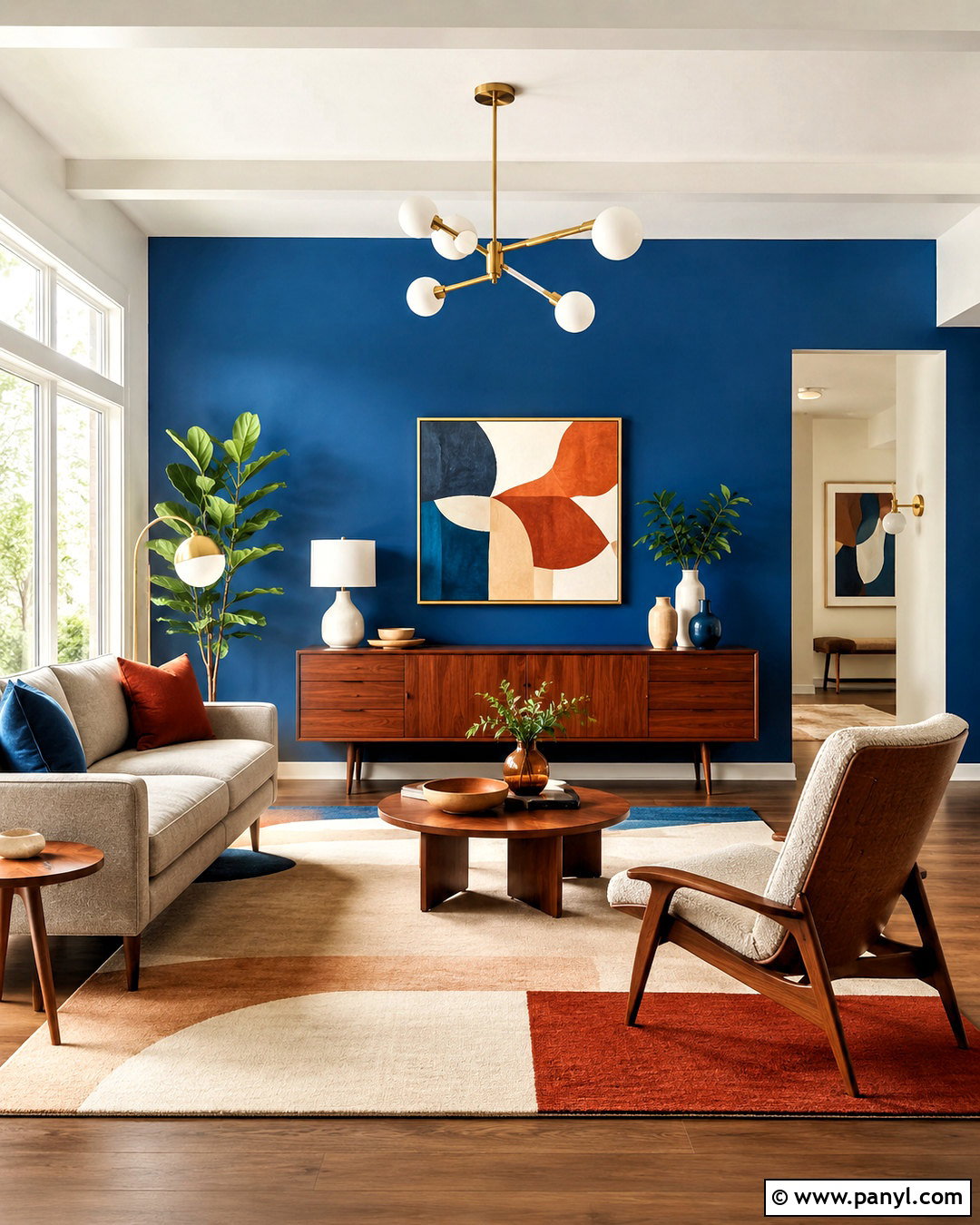 Blue Midcentury Modern Accent Wall - 40 Blue Accent Wall Ideas