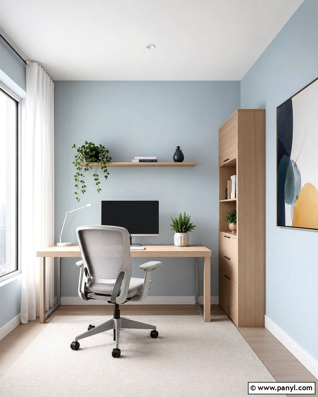 Blue Minimalist Home Office - 30 blue walls room ideas