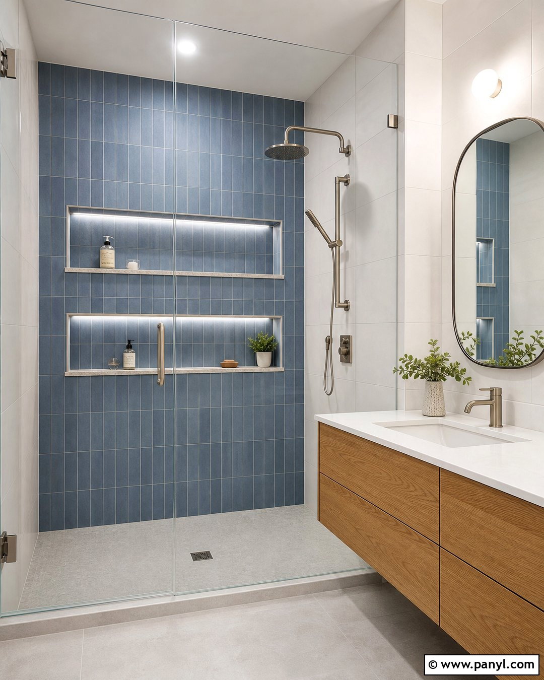 Blue Mosaic Bathroom Niche Wall - 20 Modern Bathroom With Blue Mosaic Wall Ideas