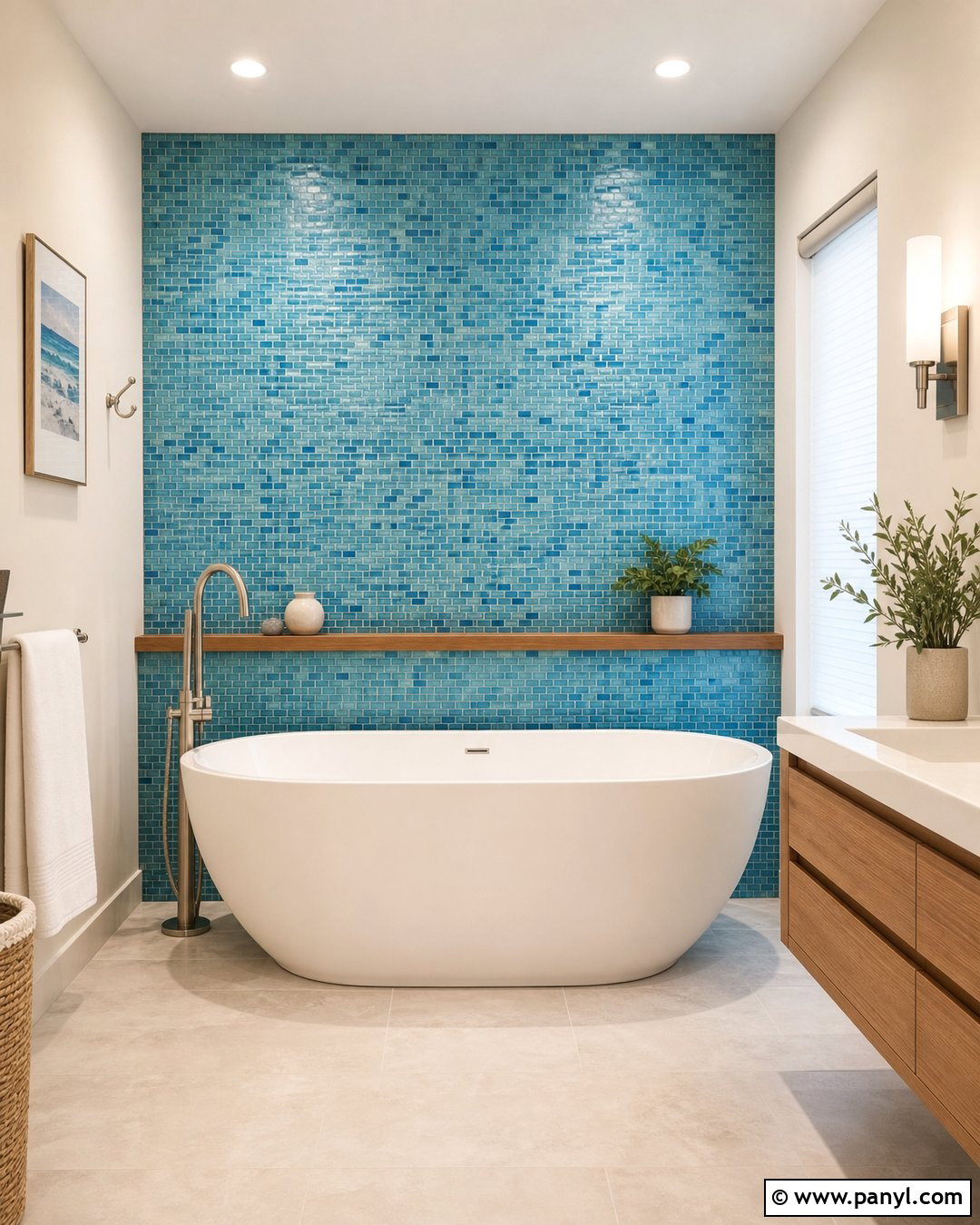 Blue Mosaic Freestanding Tub Wall - 20 Modern Bathroom With Blue Mosaic Wall Ideas