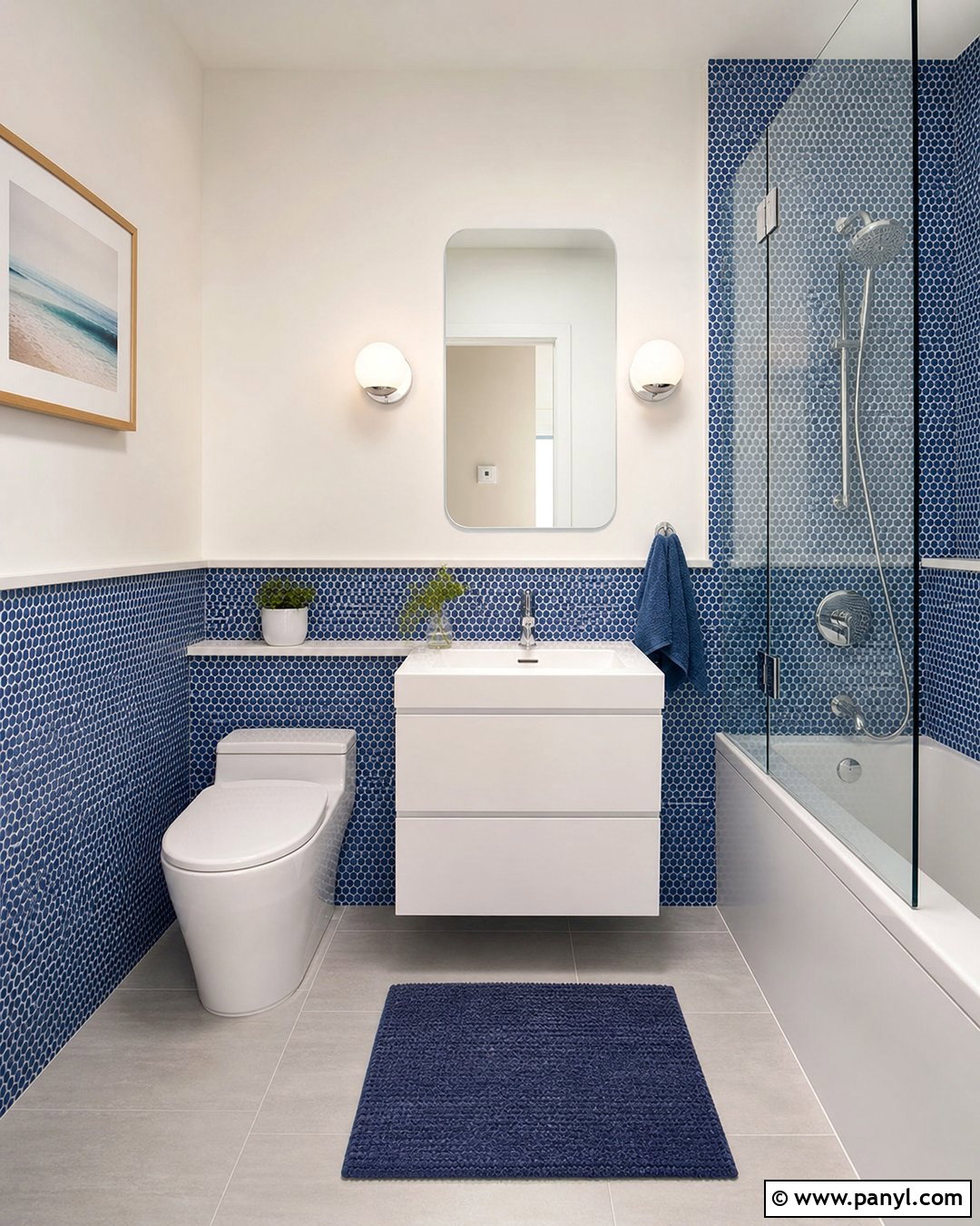 Blue Mosaic Half Wall Bathroom - 20 Modern Bathroom With Blue Mosaic Wall Ideas