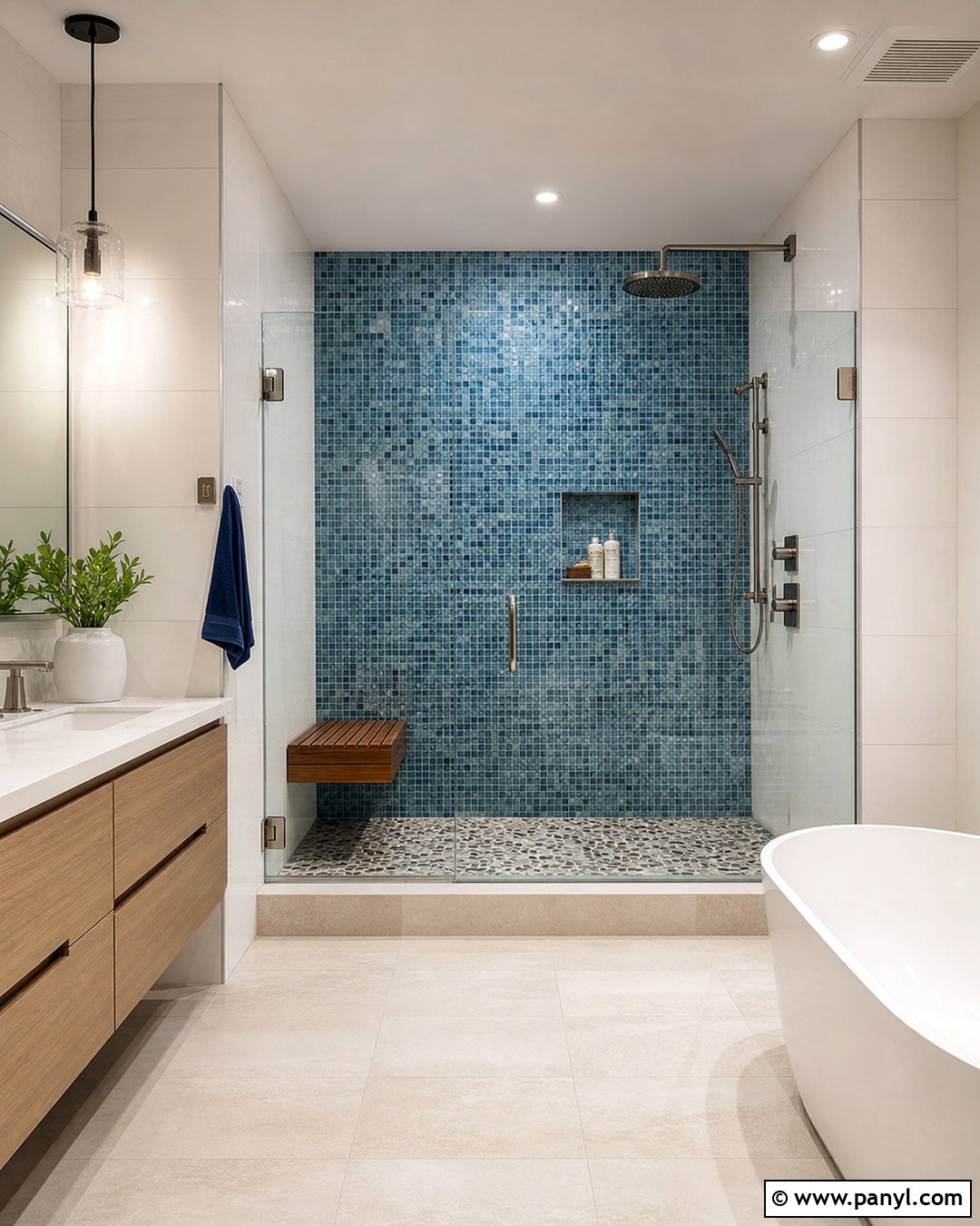 Blue Mosaic Shower Wall - 20 Modern Bathroom With Blue Mosaic Wall Ideas