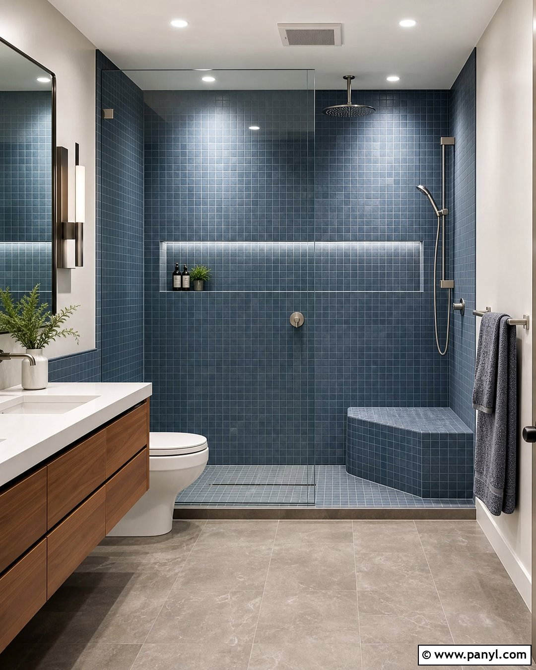 Blue Mosaic Walk-In Shower - 20 Modern Bathroom With Blue Mosaic Wall Ideas