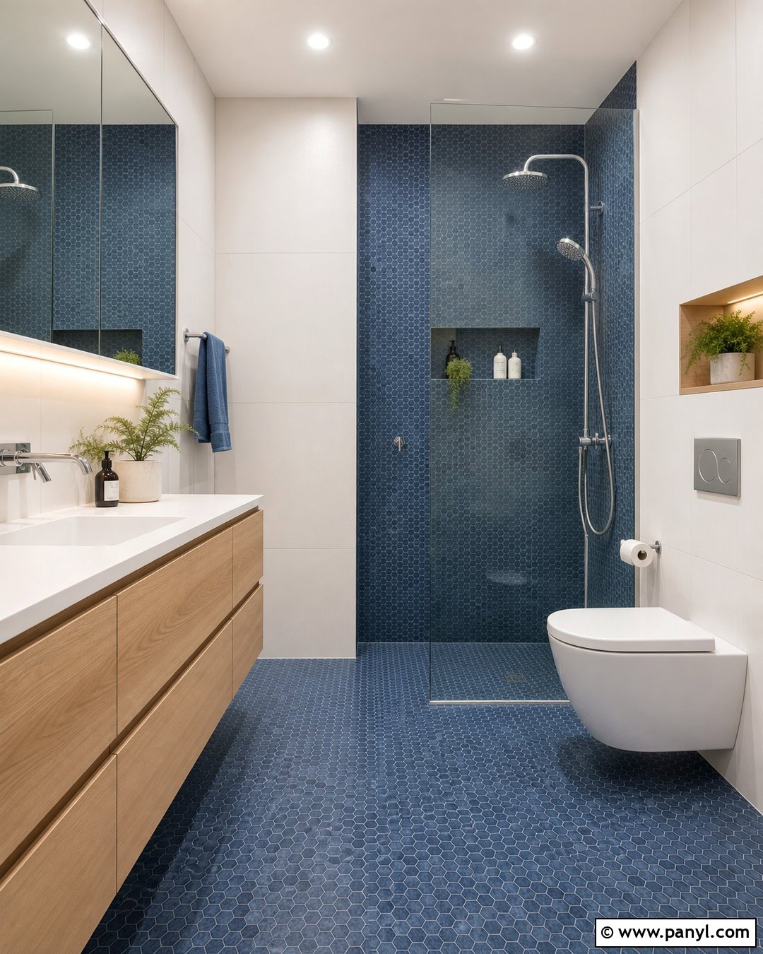 Blue Mosaic Wall And Floor - 20 Modern Bathroom With Blue Mosaic Wall Ideas