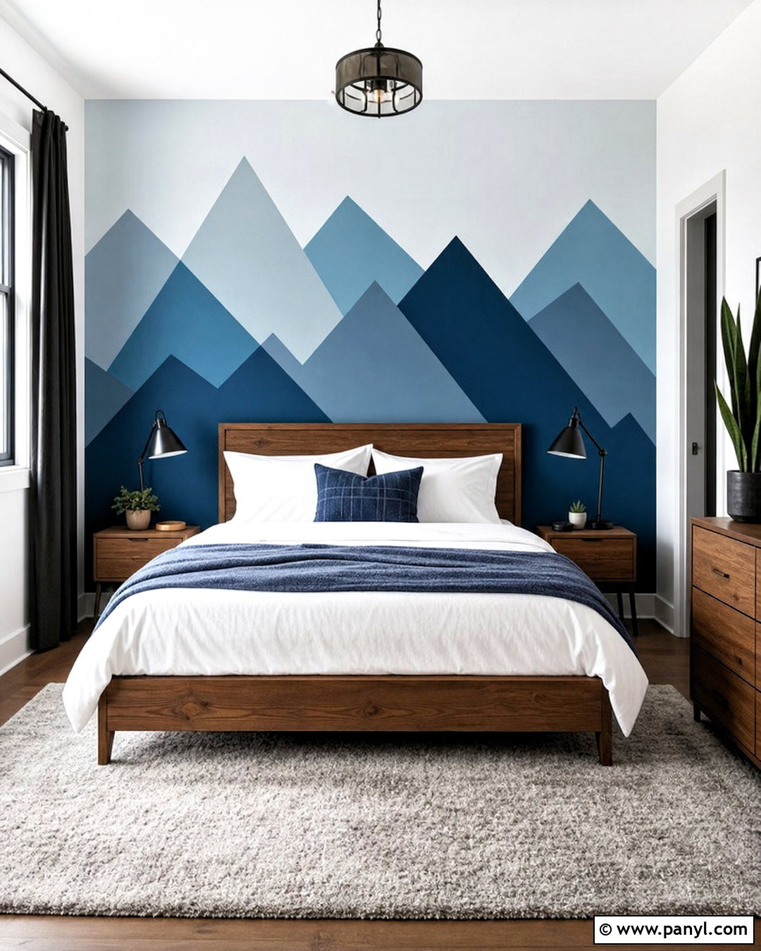 Blue Mountain Geometric Bedroom Wall - 20 geometric wall paint bedroom ideas