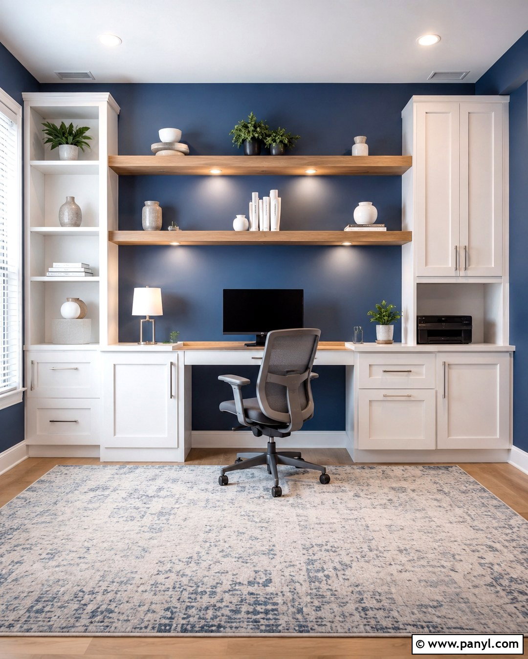 Blue Office Walls With Modern White Built Ins - 20 Blue Paint For Office Walls