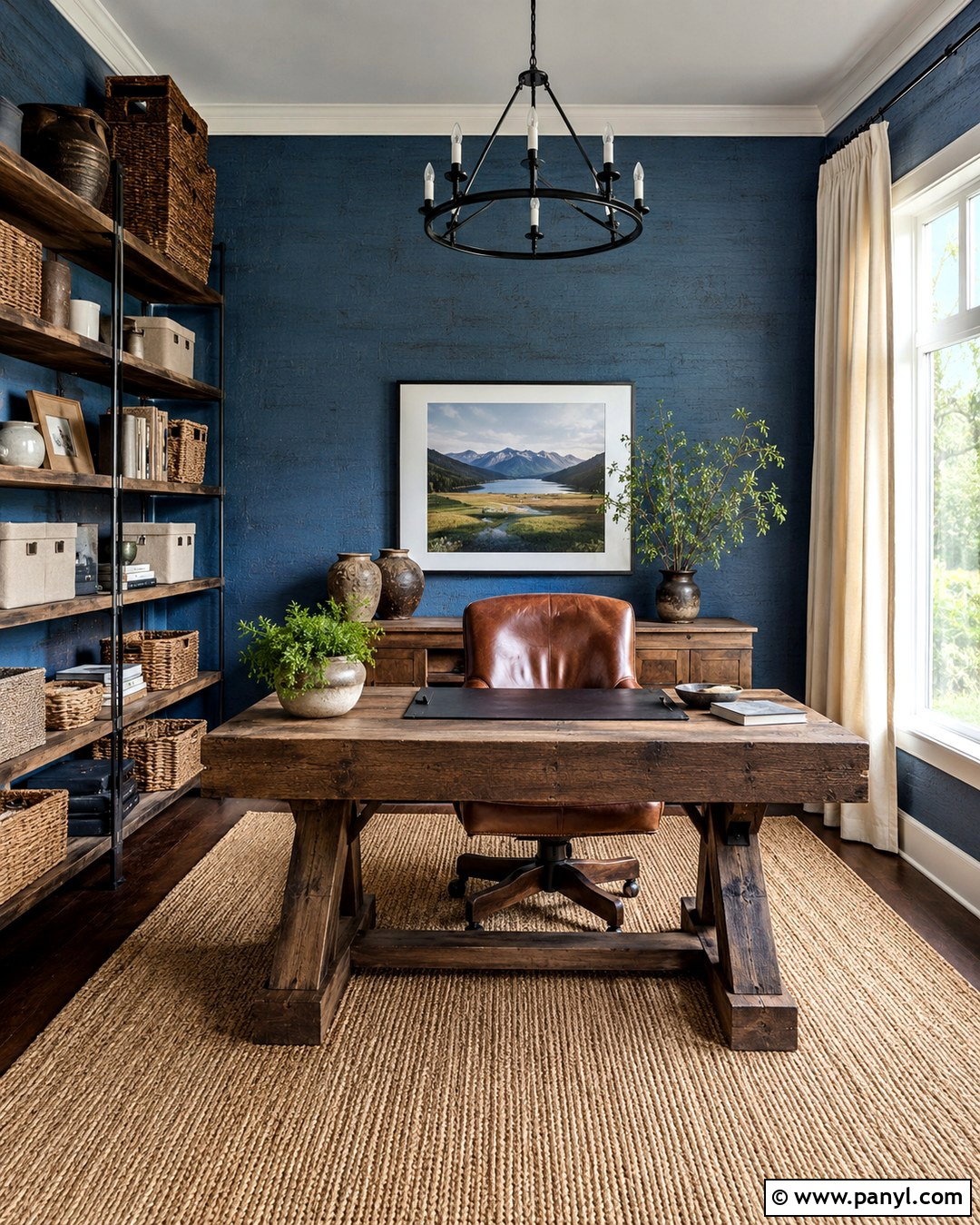 Blue Office Walls With Rustic Wood Furniture - 20 Blue Paint For Office Walls