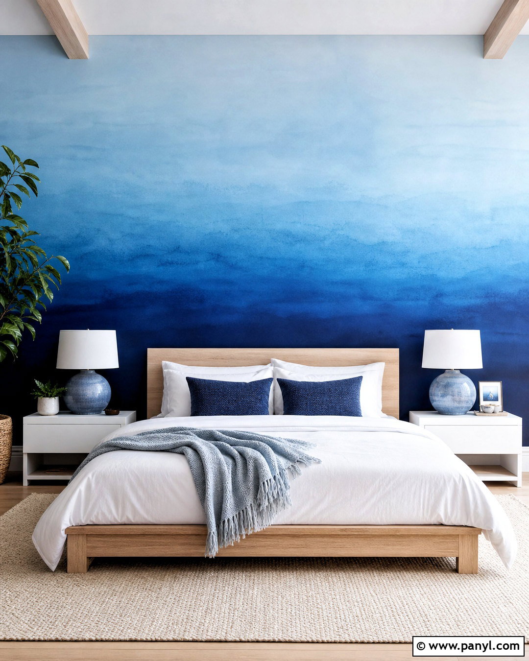 Blue Ombre Accent Wall Behind The Bed - 20 bedroom blue accent wall ideas