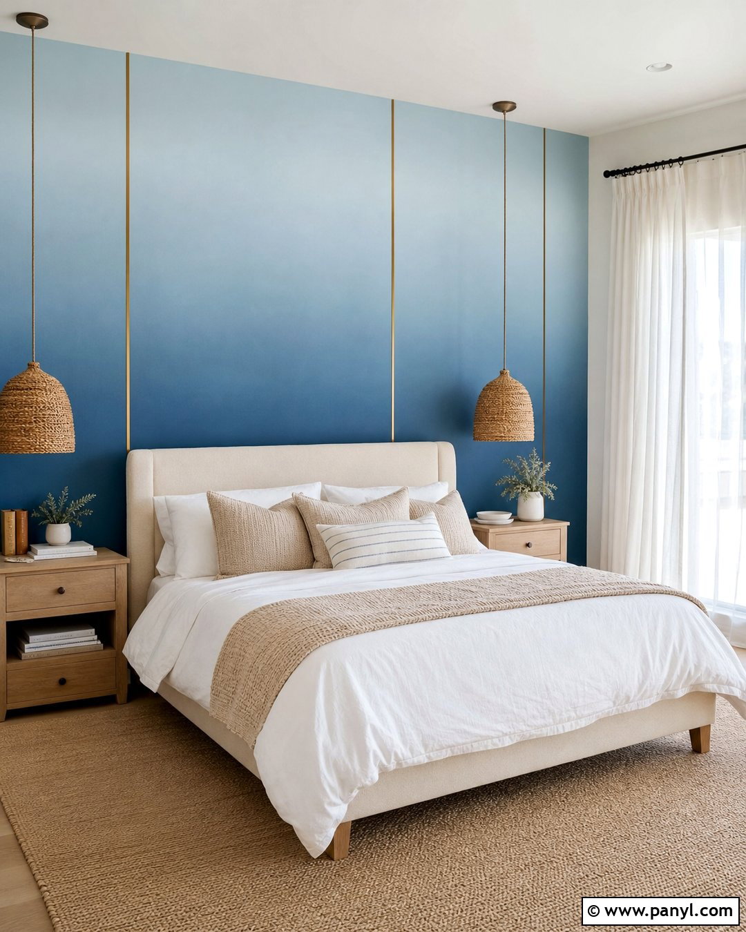 Blue Ombre And Gold Stripe Bedroom Wall - 35 gold stripe wall ideas