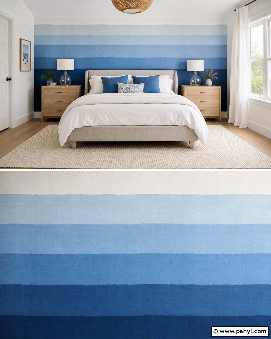 Blue Ombre Stripe Wall Bedroom - 25 Blue Stripe Painted Wall Ideas