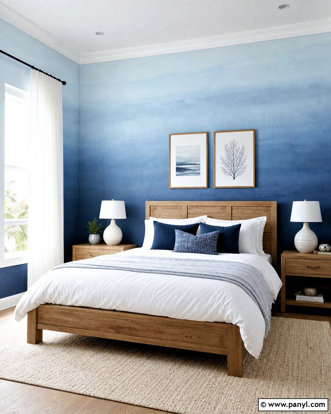 Blue Ombre Washed Bedroom - 20 washed wall paint effect ideas