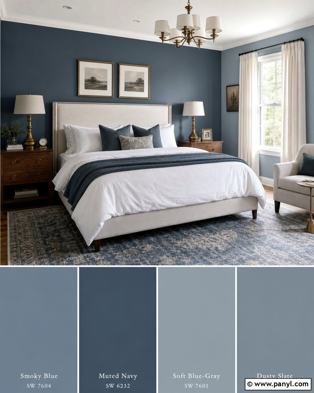 Blue Paint Samples Behind Bed - 25 Paint Samples On Wall Ideas