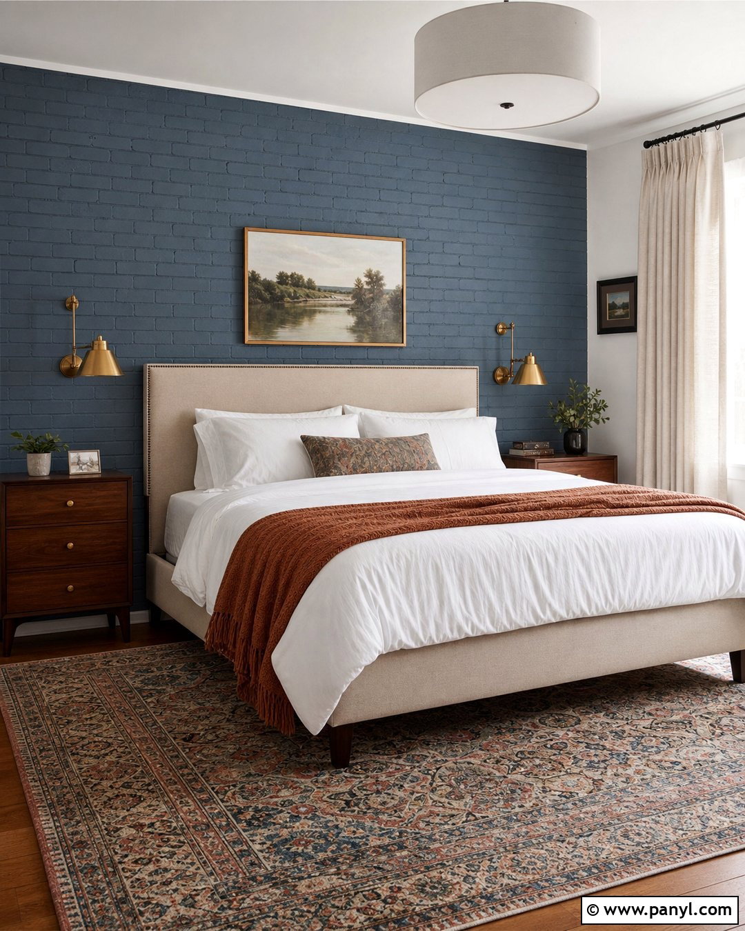 Blue Painted Brick Accent Wall - 20 Interior Painted Brick Ideas