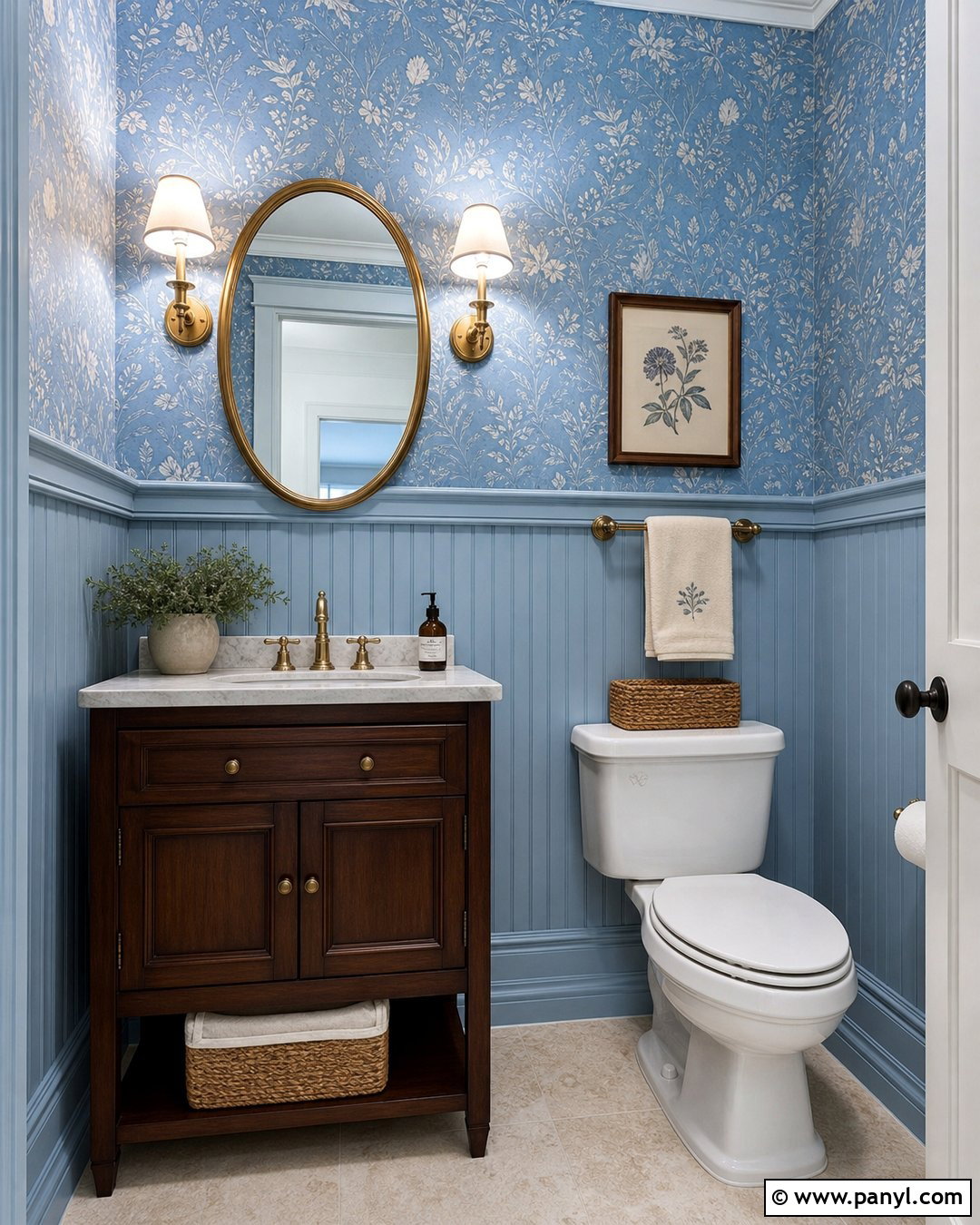 Blue Paneled Bathroom Walls With Wallpaper - 30 Bathroom Blue Walls