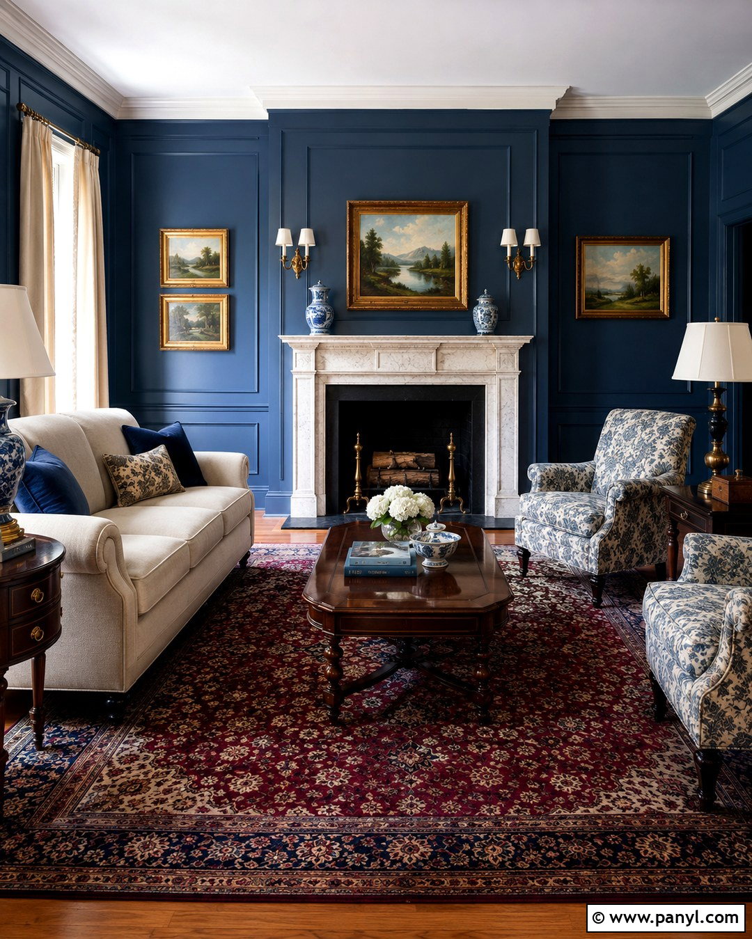 Blue Paneled Traditional Lounge Room - 20 Blue Wall Lounge Room Ideas