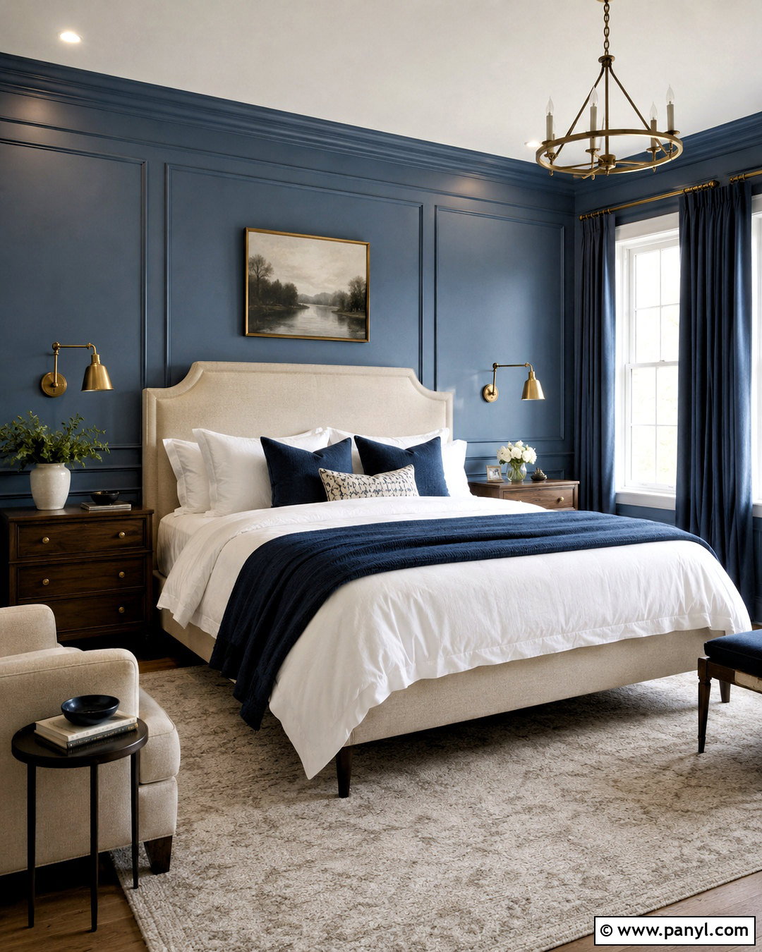 Blue Paneled Wall Bedroom - 20 blue colour bedroom ideas