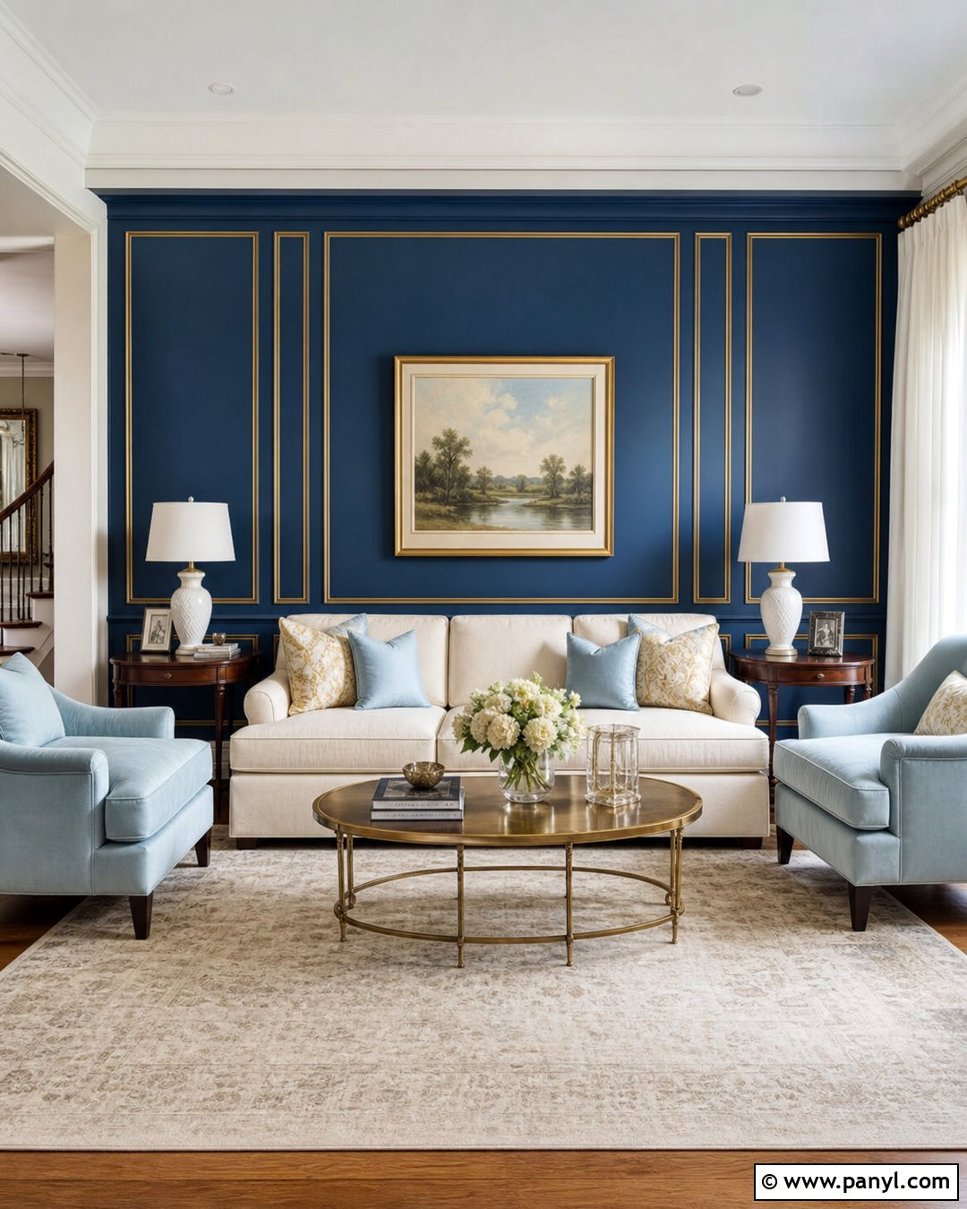 Blue Paneled Wall With Gold Molding Lines - 20 Blue Wall With Gold Lines