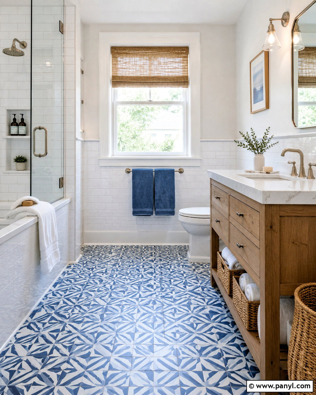 Blue Patterned Floor Tile Bathroom - 20 coastal blue bathroom ideas