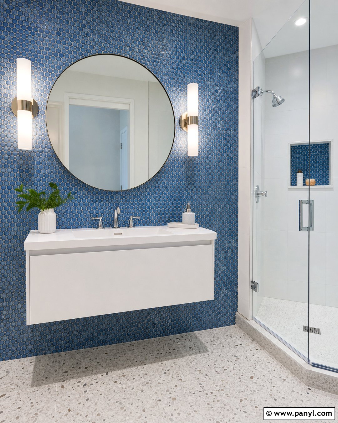 Blue Penny Mosaic Bathroom Wall - 20 Modern Bathroom With Blue Mosaic Wall Ideas