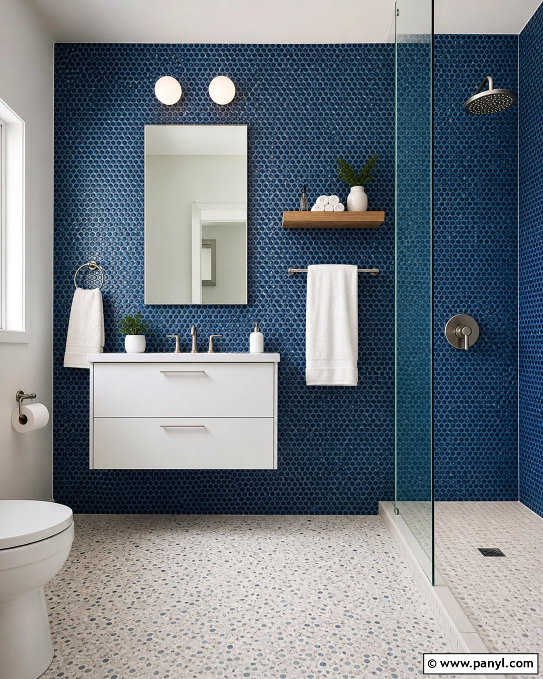 Blue Penny Tile Bathroom Walls - 35 Blue Bathroom Walls